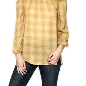 Blu Pepper Plaid Peasant Off the Shoulder Top